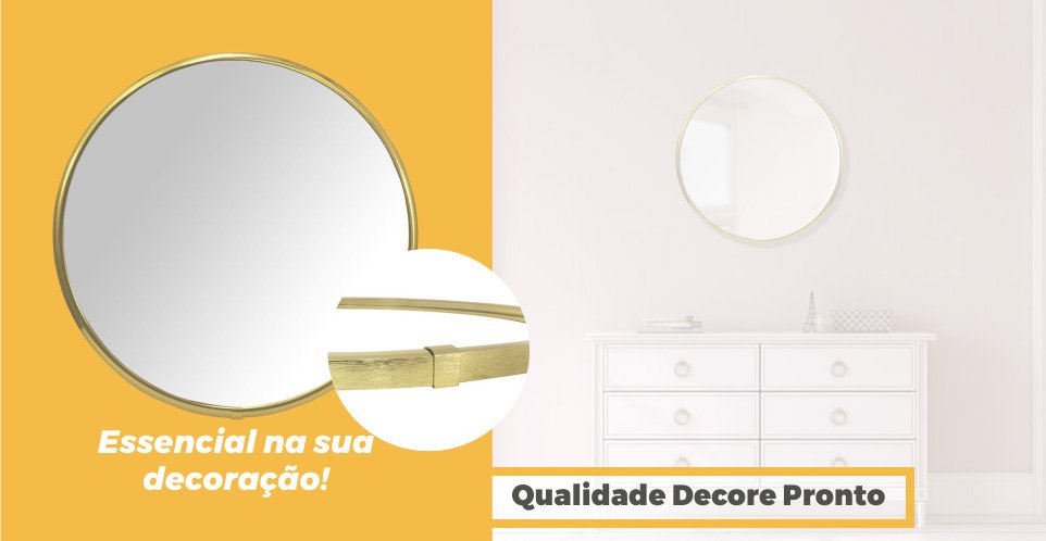 Espelho Redondo Moldura Aluminio Ouro Brilho