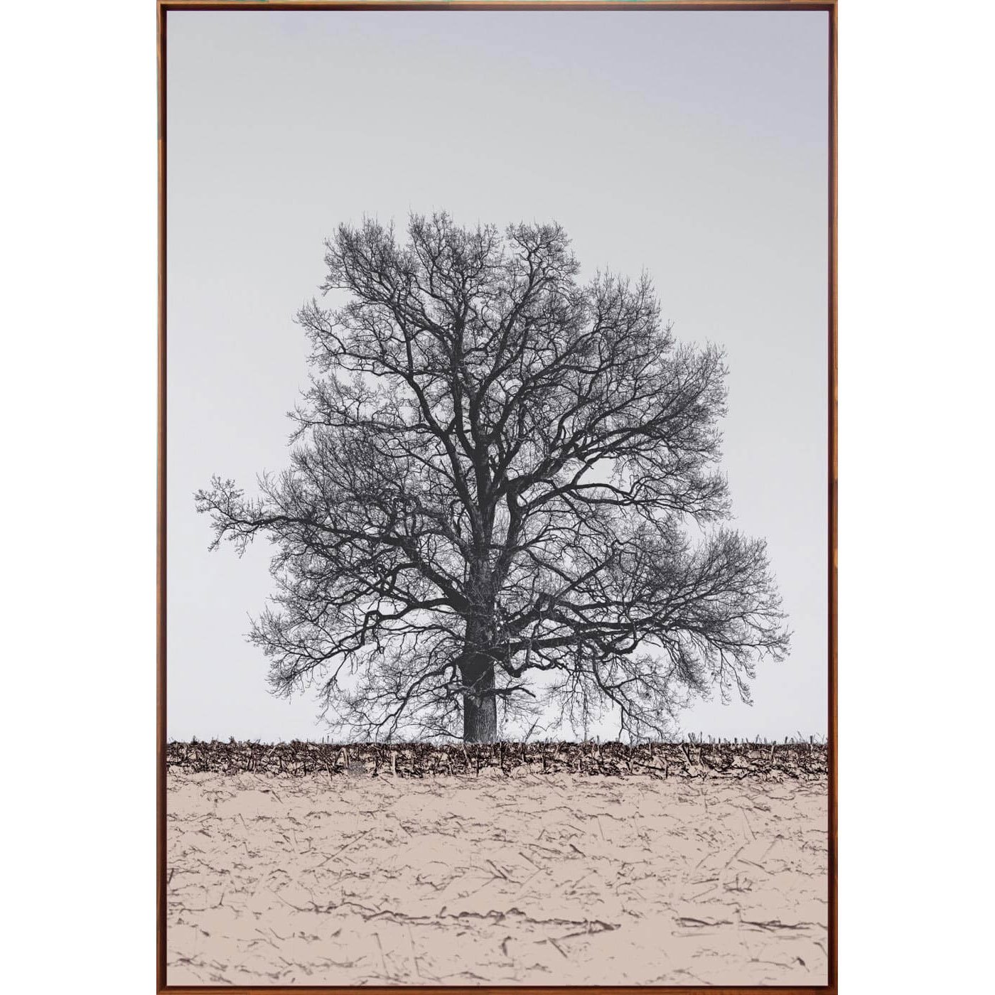 Quadro Tela Decorativa com Moldura Marrom Árvore Paisagem 100x150cm