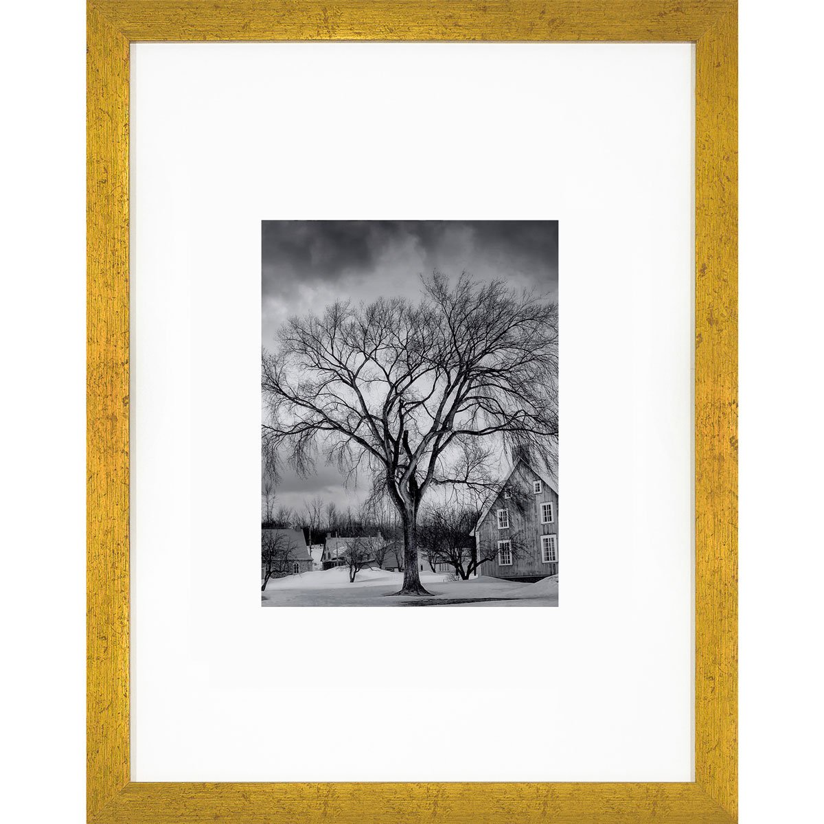 Quadro Decorativo com Moldura Dourada Árvore Paisagem de Inverno 30x40cm -  Decore Pronto