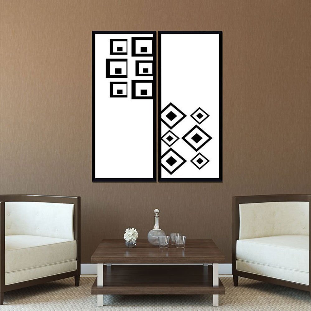 Conjunto Quadros Abstratos P&b Kit Com 2 Quadros De 40x100cm - Decore ...