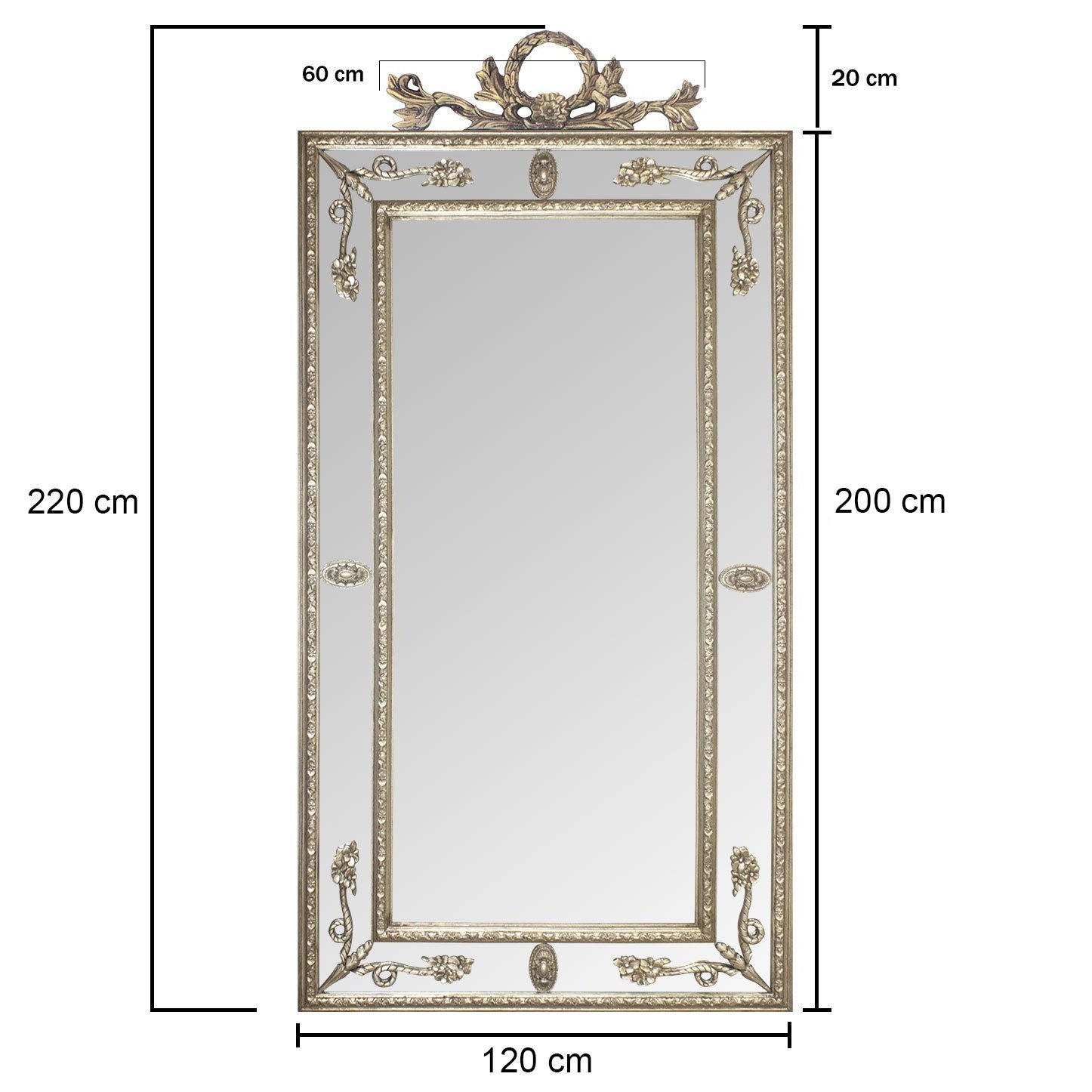 Espelho Clássico Decorativo com Moldura e Apliques Folheados em Prata