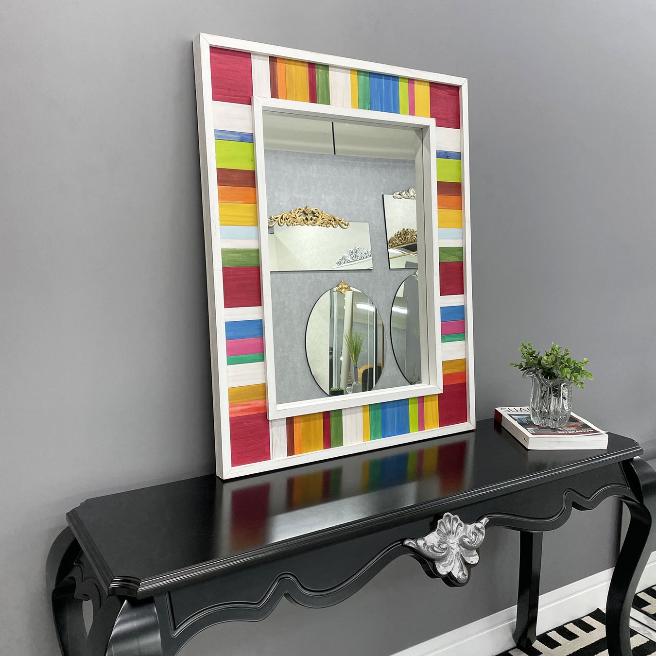 Espelho com Madeira de Demolição Rústico Colorido