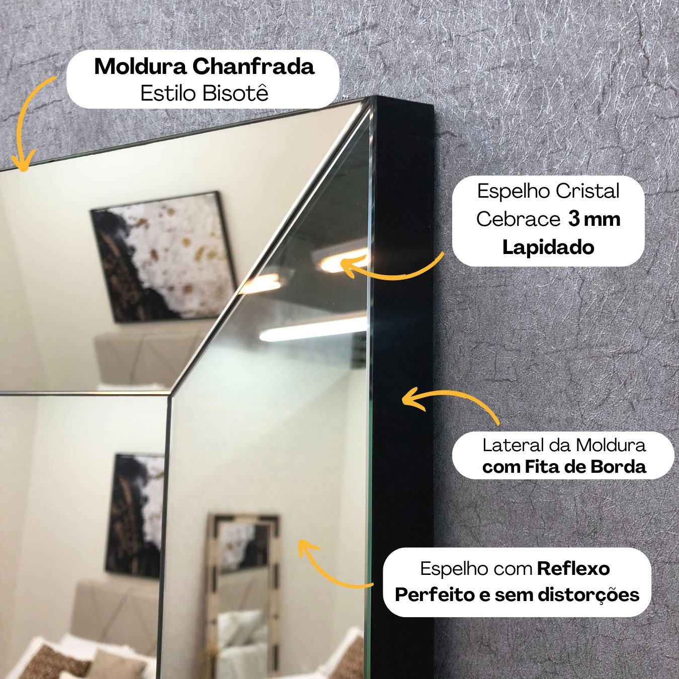 Espelho de Chão Esplendor com Moldura Espelhada Chanfrada Bisotê para Sala, Quarto e Banheiro Espelho de Chão Esplendor com Moldura Espelhada Chanfrada Bisotê para Sala, Quarto e Banheiro