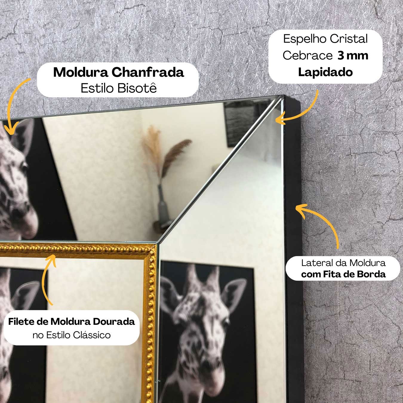 Espelho de Chão Fascinare: Elegância com Moldura Espelhada Chanfrada Bisotê Espelho de Chão Fascinare: Elegância com Moldura Espelhada Chanfrada Bisotê