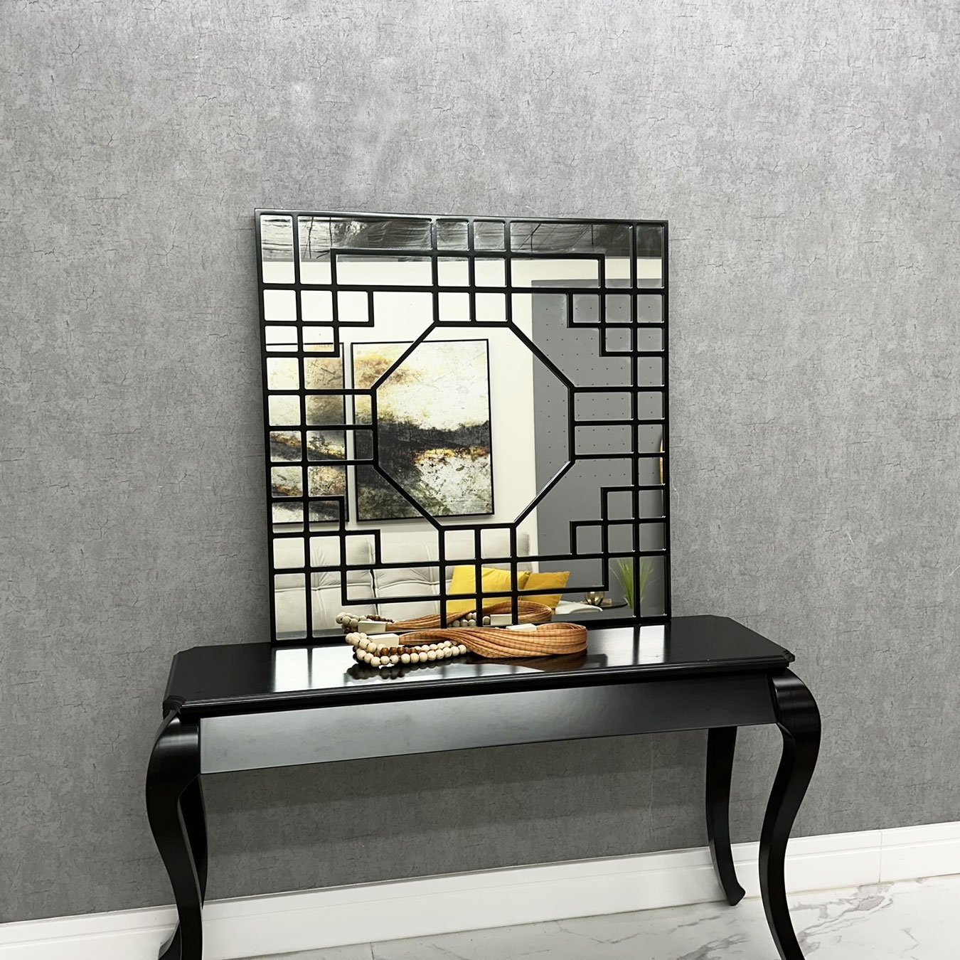 Espelho Decorativo Geométrico Octagonal Sofisticado e Elegante Moldura Laqueada 100x100CM