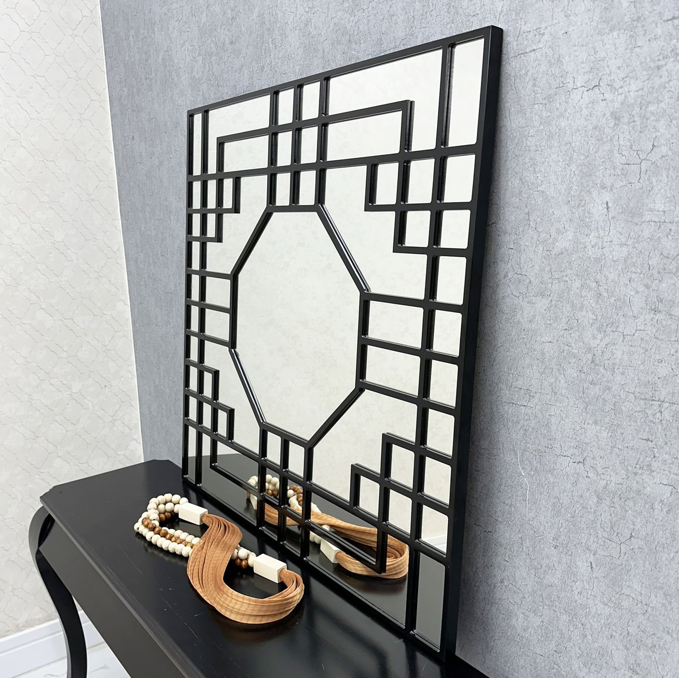 Espelho Decorativo Geométrico Octagonal Sofisticado e Elegante Moldura Laqueada 100x100CM