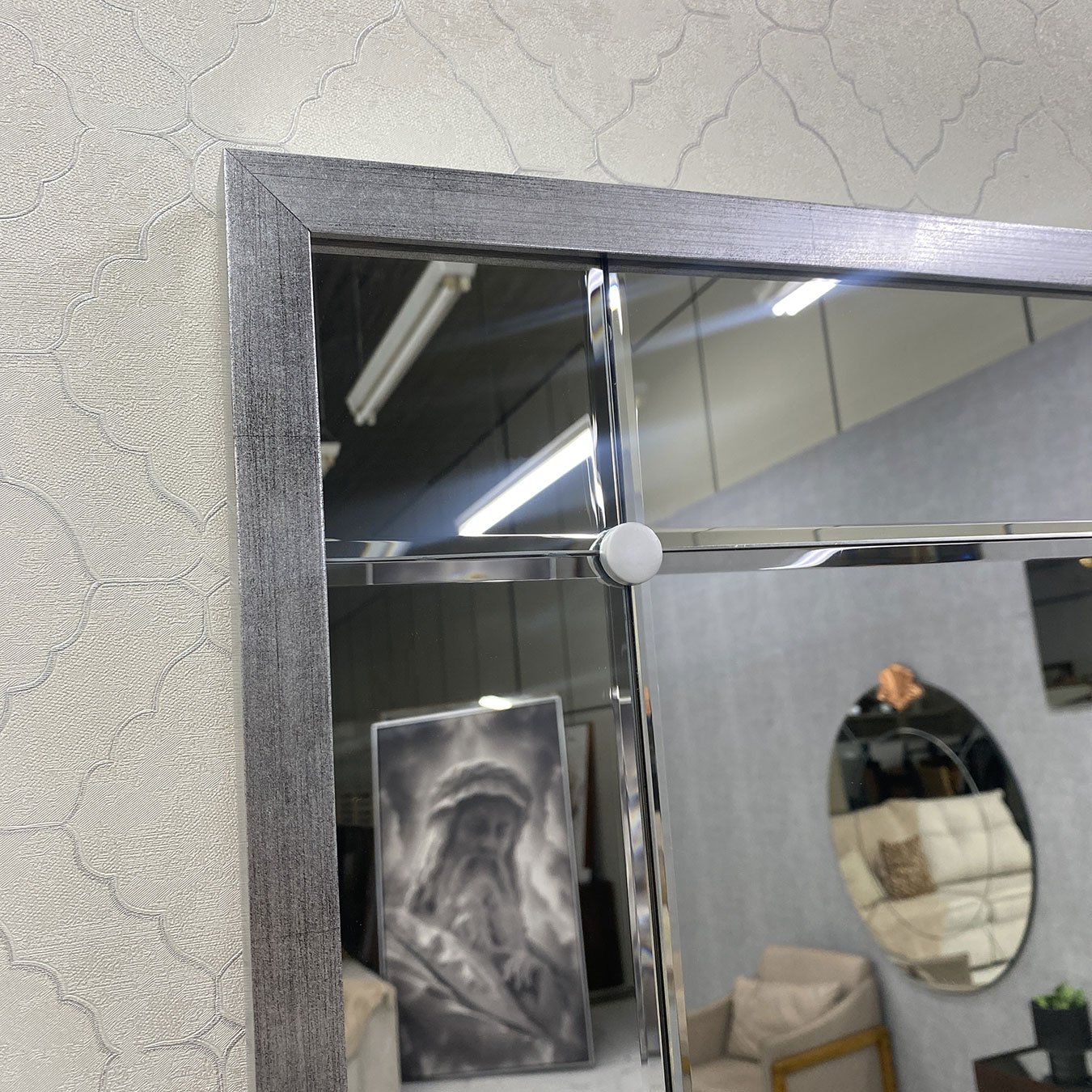 Espelho Estilo Mosaico Moderno com Bisotê e Moldura Prata 100x200 cm Espelho Estilo Mosaico Moderno com Bisotê e Moldura Prata 100x200 cm