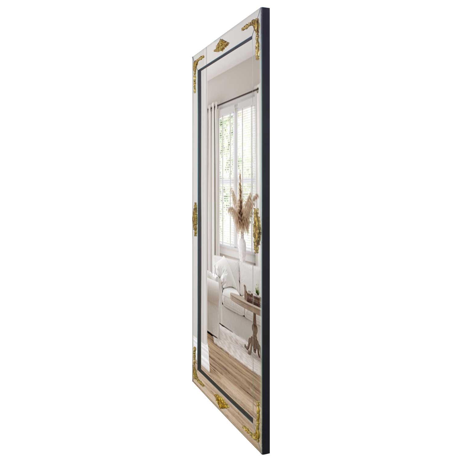 Espelho Grande de Chão Neoclássico com Apliques Dourados 120x220 cm