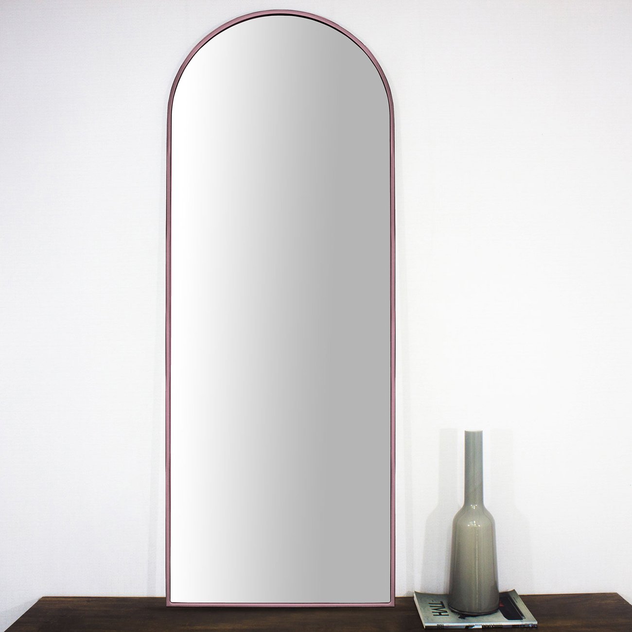 Espelho Oval Base Reta Decorativo com Moldura Cobre Rosê Gold