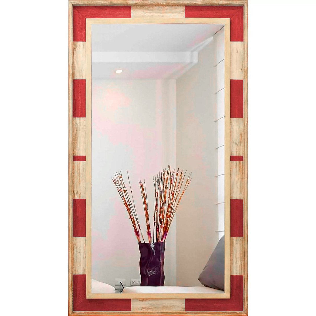 Espelho Rústico com Moldura Branco e Vermelho Vários Tamanhos Produção Artesanal