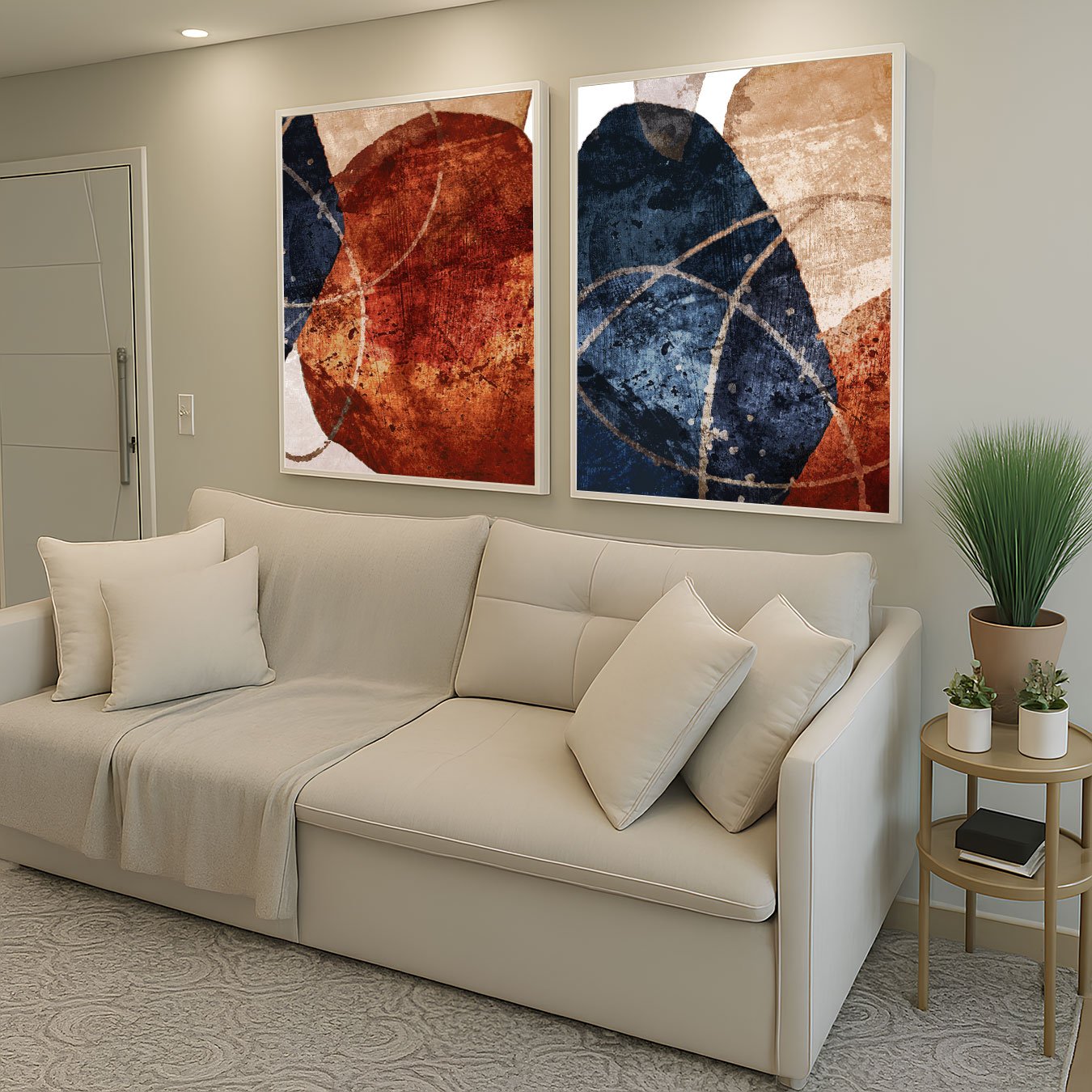 Kit 2 Quadros Abstratos em Tons Terrosos e Azul Profundo com Moldura e Vidro Kit 2 Quadros Abstratos em Tons Terrosos e Azul Profundo com Moldura e Vidro