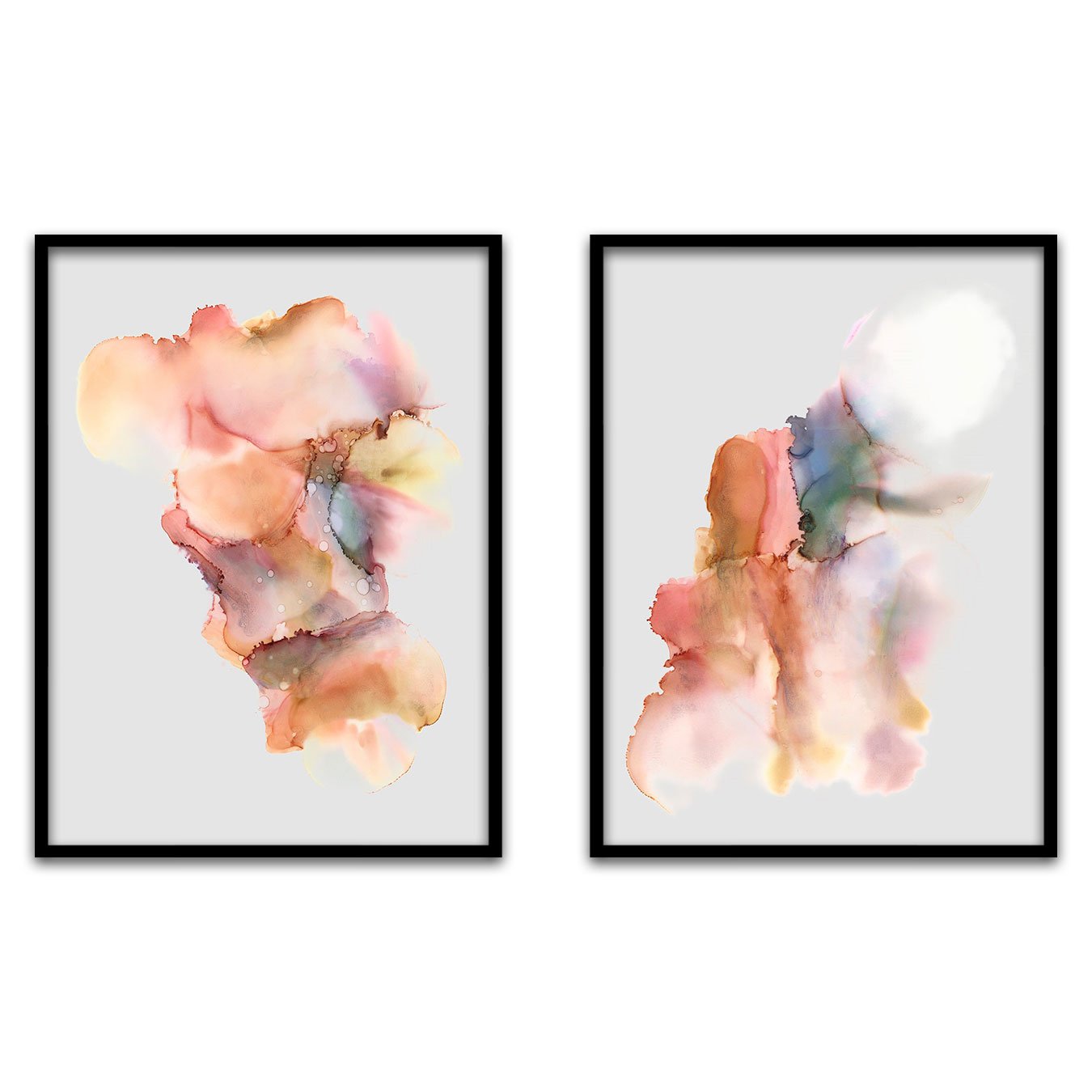 Kit 2 Quadros Abstratos Modernos Tons Suaves e Coloridos com  Moldura e Vidro