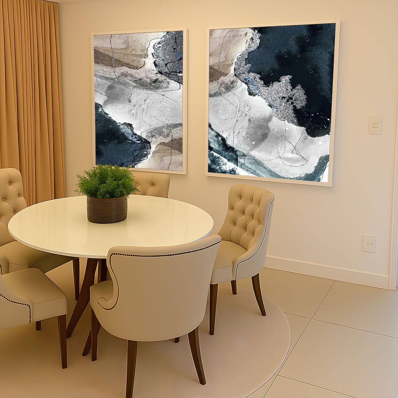 Kit 2 Quadros Abstratos Ondas Azul Marinho Cinza e Areia com Moldura e Vidro Kit 2 Quadros Abstratos Ondas Azul Marinho Cinza e Areia com Moldura e Vidro