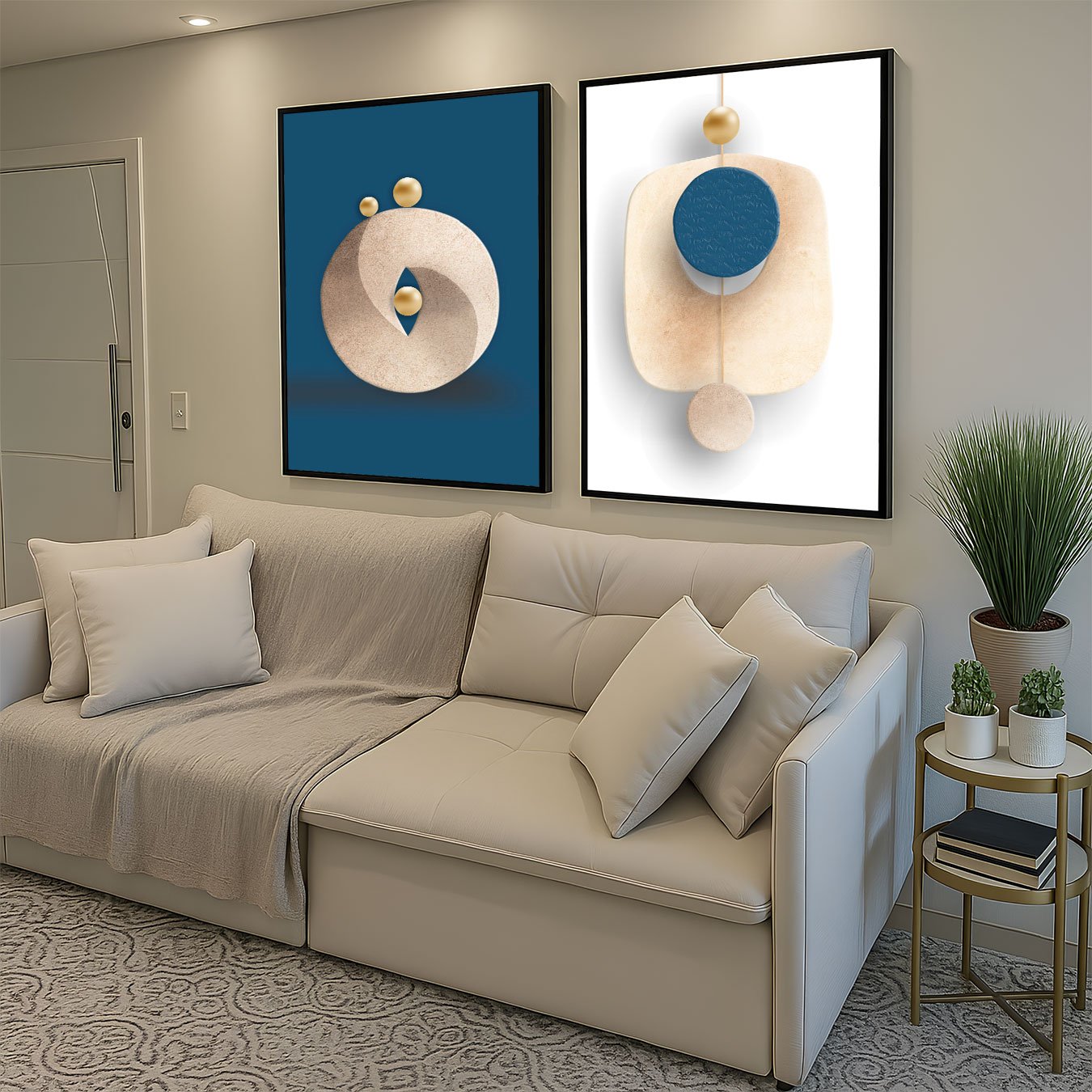 Kit 2 Quadros Decorativos Abstratos Coloridos Arte Moderna com Moldura e Vidro