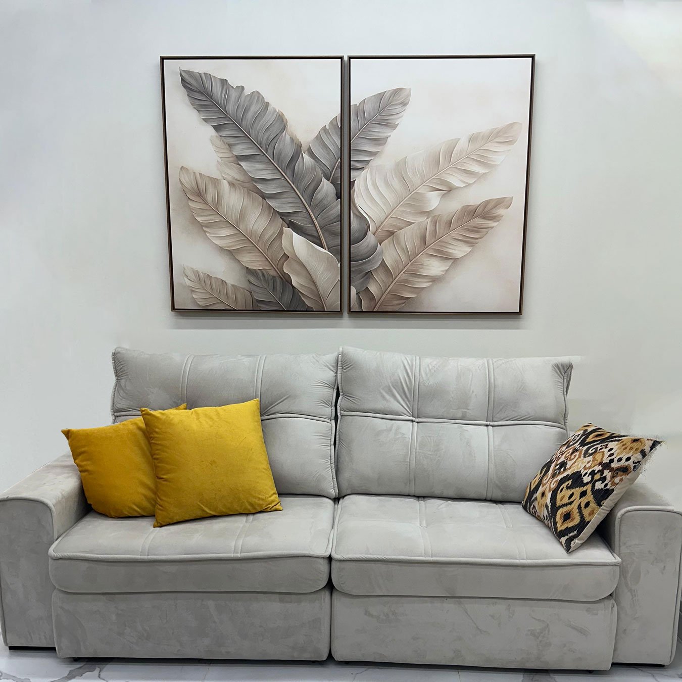 Kit 2 Quadros Folhas de Bananeira Botânica Minimalista Decoração Sala Moderna