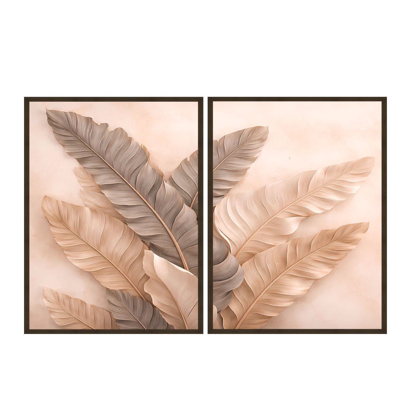 Kit 2 Quadros Folhas de Bananeira Botânica Minimalista Decoração Sala Moderna