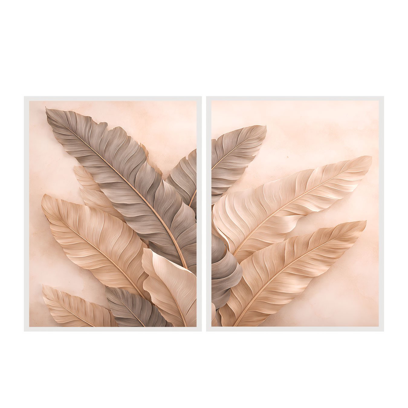 Kit 2 Quadros Folhas de Bananeira Botânica Minimalista Decoração Sala Moderna
