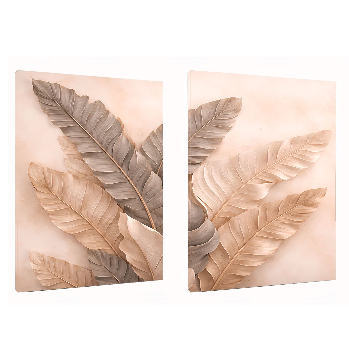 Kit 2 Quadros Folhas de Bananeira Botânica Minimalista Decoração Sala Moderna