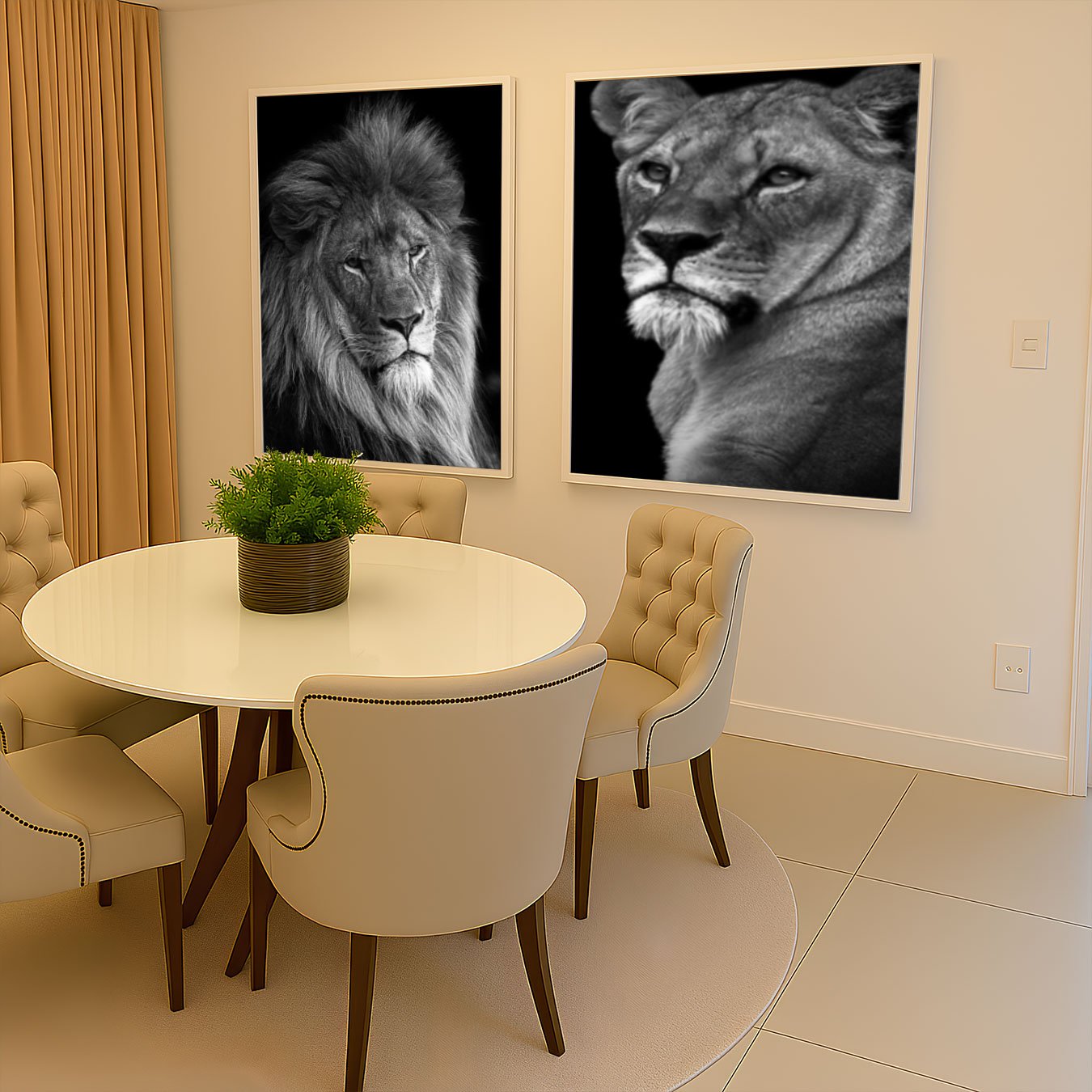 KIT 2 Quadros Leão e Leoa Força Impacto Romance Elegância com Moldura e Vidro KIT 2 Quadros Leão e Leoa Força Impacto Romance Elegância com Moldura e Vidro