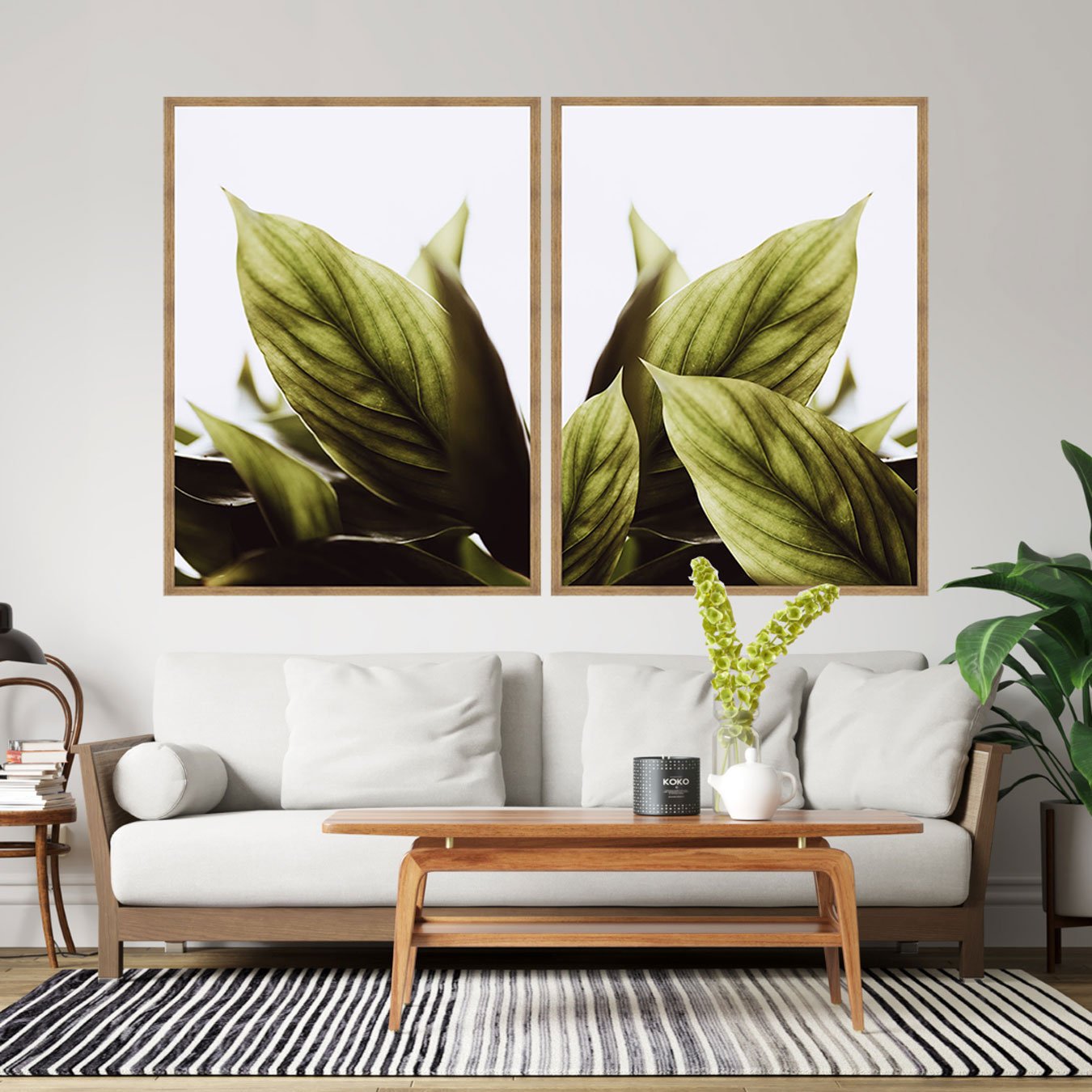 Kit de Quadros Folhas Verdes Botânico Decoração Moderna Minimalista e Serena