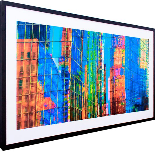 Quadro Decorativo com Moldura Preta Retângulos Coloridos 130x70cm