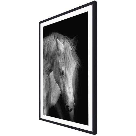 Quadro Decorativo com Moldura Preta Cavalo em Preto e Branco - Escolha o Tamanho