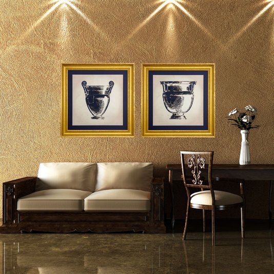 Quadro com Moldura Alto Padrão Dourada Ilustração Ânfora 80x80cm