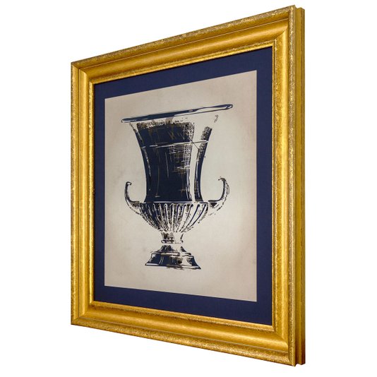 Quadro com Moldura Alto Padrão Dourada Ilustração Ânfora II 80x80cm
