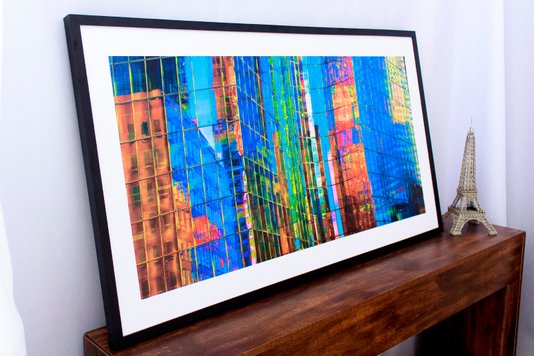 Quadro Decorativo com Moldura Preta Retângulos Coloridos 130x70cm