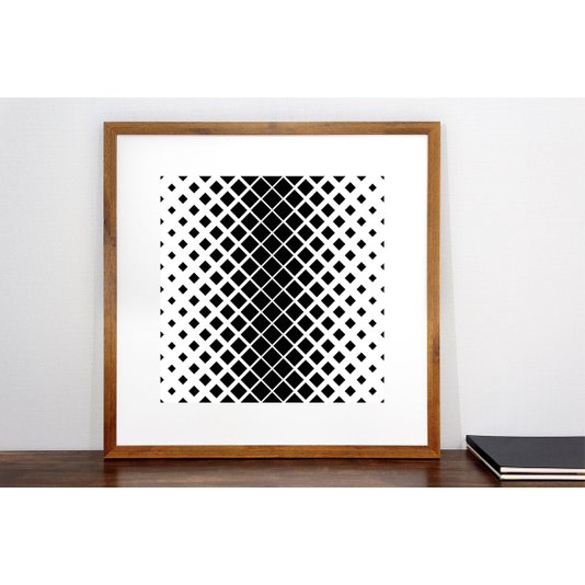 Quadro Decorativo com Moldura Rústica Arte Geométrica Quadrados 70x70cm