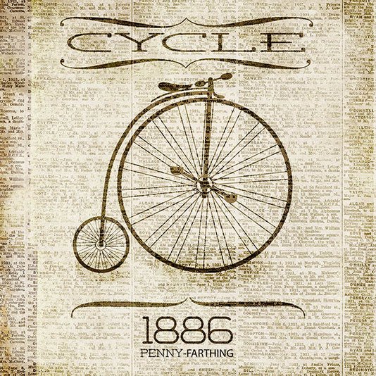 Gravura para Quadros Vintage Bicicleta Ano 1886 - 30x30cm