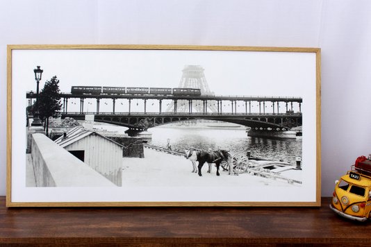 Quadro Decorativo em Preto e Branco Torre Eiffel Paris 100x50cm