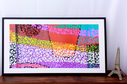 Quadro Decorativo com Moldura Preta Abstrato Colorido 130x70cm
