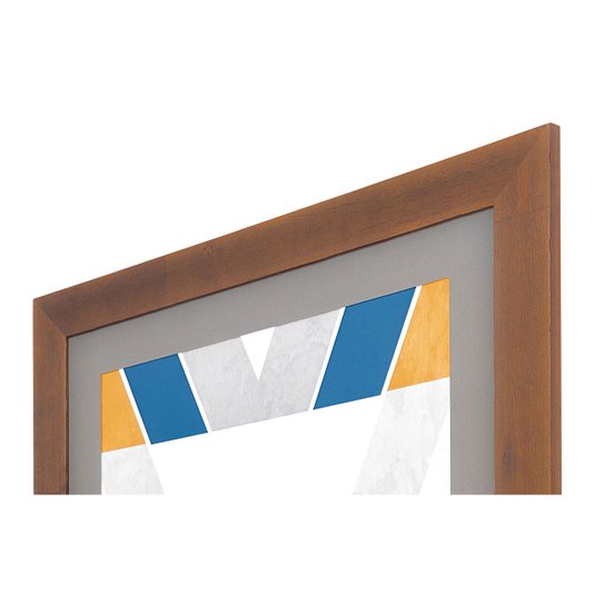 Quadro Abstrato Decor Amarelo, Azul e Cinza com Moldura Rústica 70x90cm