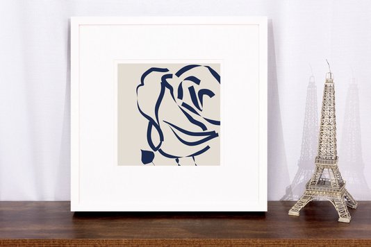 Quadro Decorativo Silhueta Azul de Flor com Moldura Branca 60x60cm