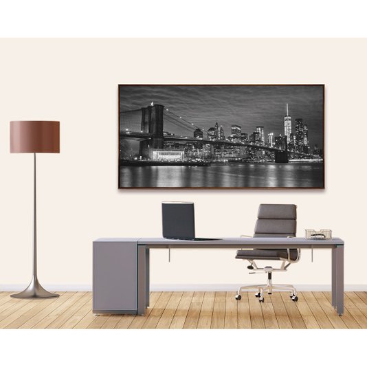 Quadro Tela Decorativa Ponte do Brooklyn com Moldura na Cor Mel 140x70cm