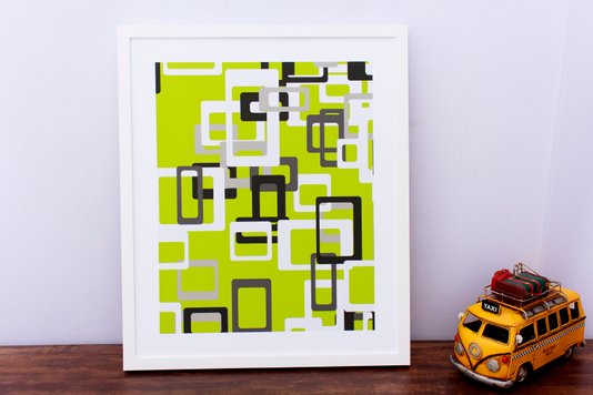 Quadro Decorativo com Impressão Personalizada Retângulos em Fundo Verde 50x60cm