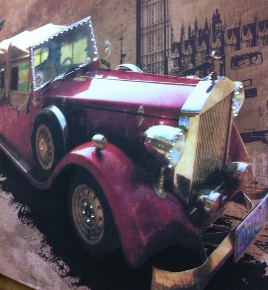Quadro Decorativo com Strass Carro Antigo Vermelho Impressão Digital em Tela 80x80cm