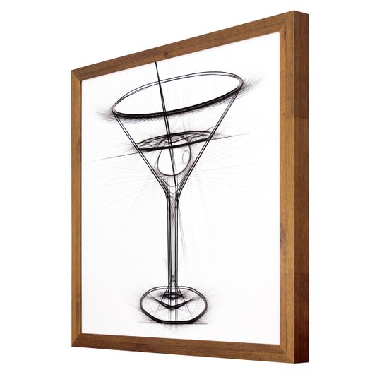 Quadro Decorativo com Moldura Rústica Desenho Coquetel Dry Martini 50x50cm
