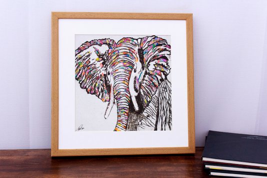 Quadro Decorativo Ilustração Elefante Colorido 40x40cm