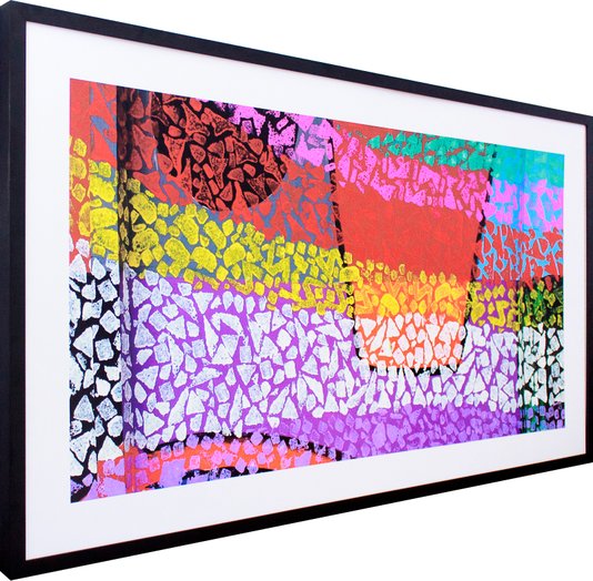 Quadro Decorativo com Moldura Preta Abstrato Colorido 130x70cm