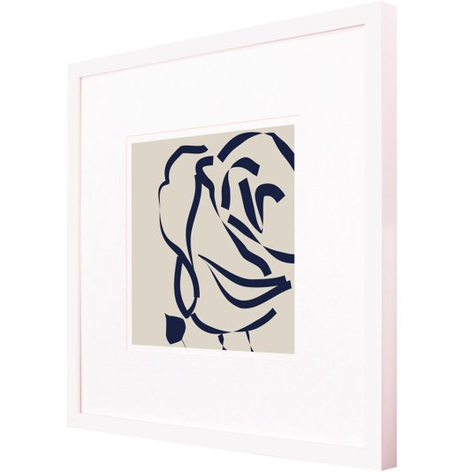 Quadro Decorativo Silhueta Azul de Flor com Moldura Branca 60x60cm