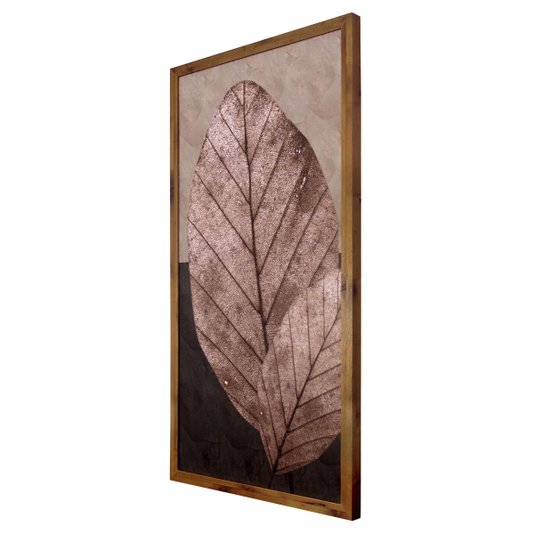Quadro Decorativo Rústico Folhas Marrons em Tom Envelhecido 50x100cm