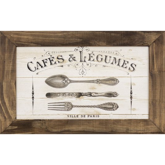 Quadro para Cozinha com Moldura Rústica Café & Legumes 60x40cm