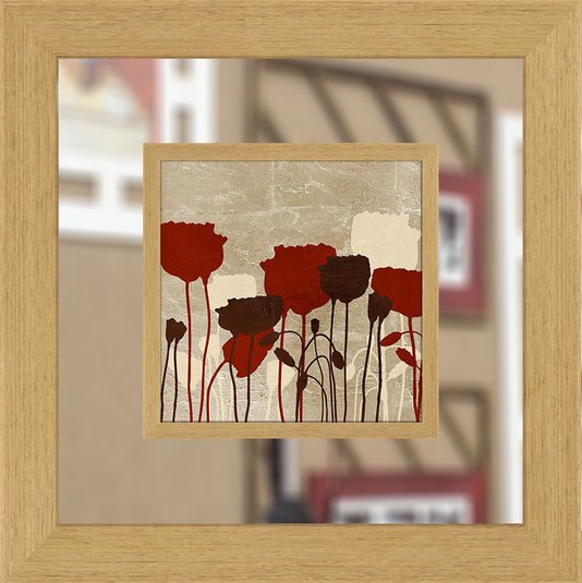 Quadro com Espelho Decorativo Flores Vermelhas 65x65cm