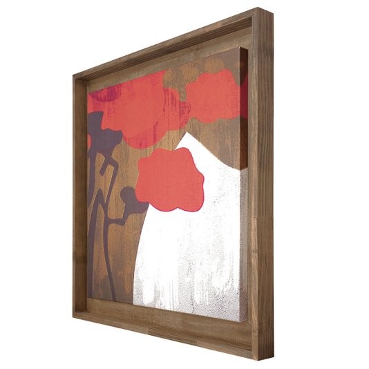 Quadro Decorativo Grande Tela Floral Colorida com Moldura Rústica 90x90cm
