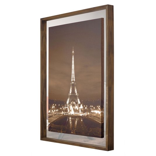 Quadro em Tela Torre Eiffel Com Espelho e Moldura Rústica 80x110cm