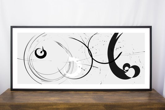 Quadro com Moldura Preta Arte Abstrata em Preto e Branco - Escolha o Tamanho