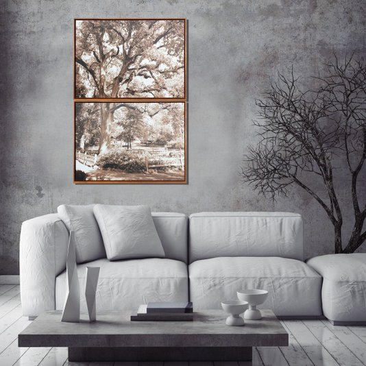 Conjunto de Quadros Telas Decorativas Paisagem Parque com Árvore Kit com 2 Quadros de 70x50cm
