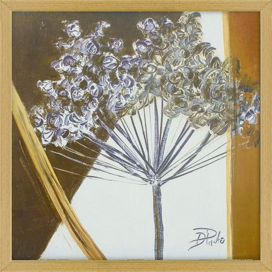Quadro Decorativo Floral com Moldura em Tom Carvalho 50x50cm